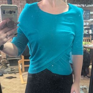 Suzy Shier Teal Wrap Top